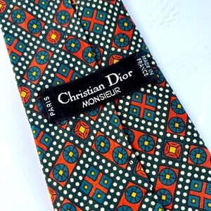 DIOR Vintage Silk Neck Tie Mid-century Craftsman pattern 57” long 3-1/4”‎ wide